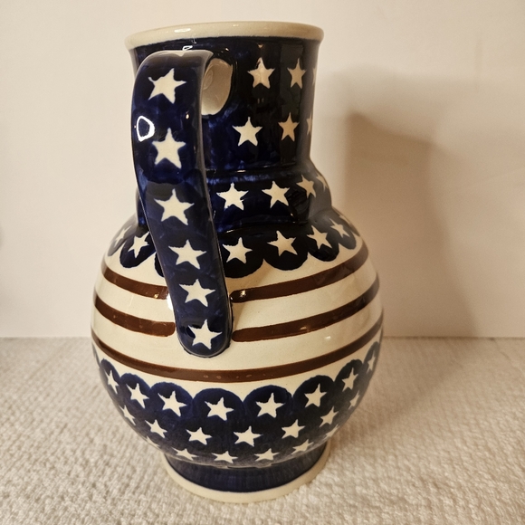Boleslawiec Americana Polish Pottery Stars & Stripes 9" Pitcher Red White Blue - Picture 2 of 6